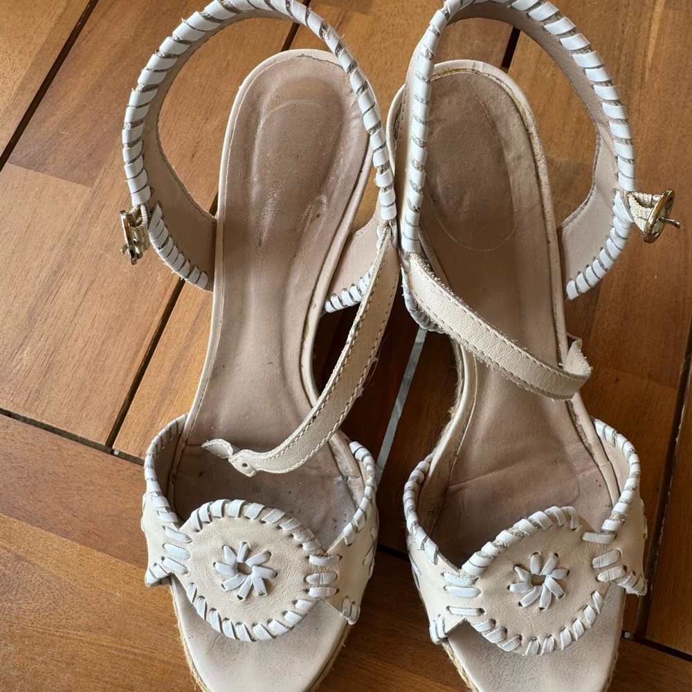 Jack Rogers Cream Braided Leather Sandals